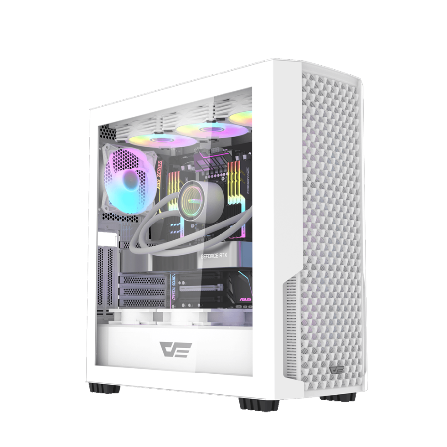 Dark Flash DF-2100 White Casing with 4x120MM ARGB Fan & Mesh Tempered Glass